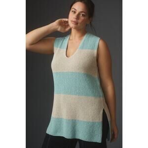 Anthropologie Pilcro Linen Silk Longline Sweater Vest Size L Petite NWT Blue